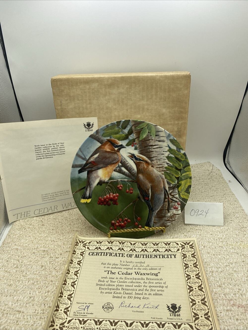 1987 The Cedar Waxwing by Kevin Daniel | Knowles Collector's Plate 8.5” COA